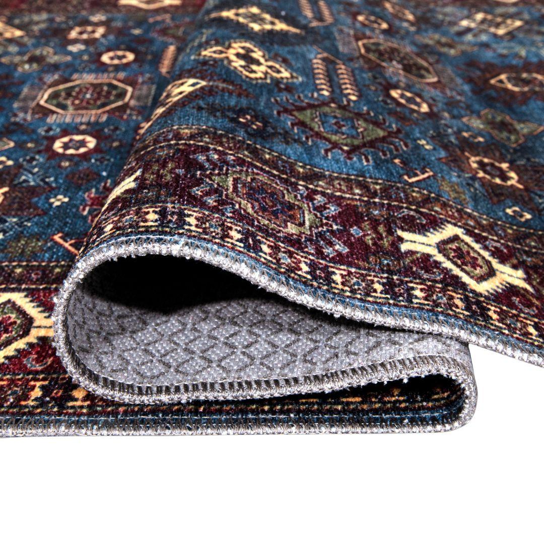 Machine Washable Blue Area Rug, Navy/Light Blue/Cream/Red/Indigo - SAP-P1114-BLU-2X3-3.1.1 - Arconiz