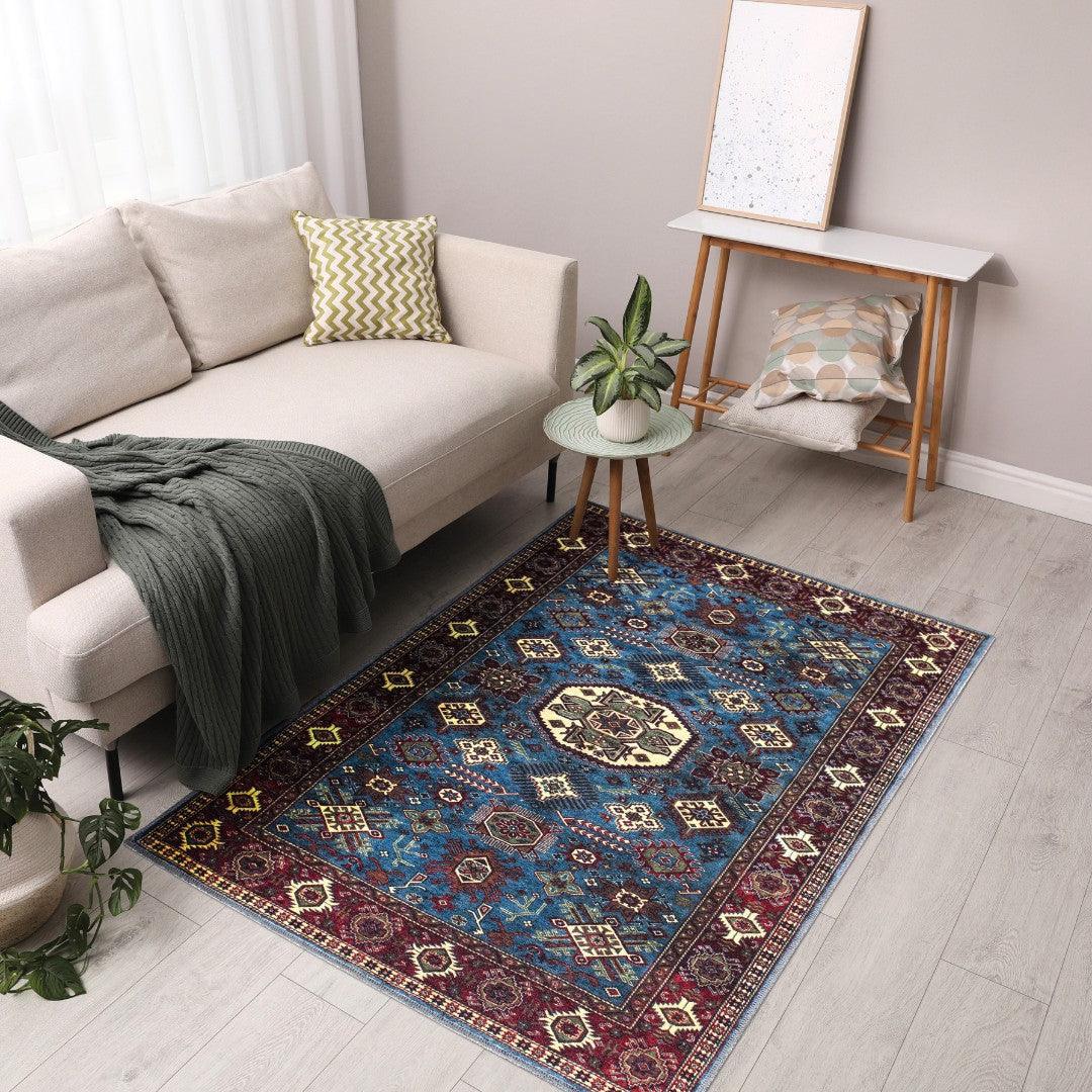 Machine Washable Blue Area Rug, Navy/Light Blue/Cream/Red/Indigo - SAP-P1114-BLU-2X3-3.1.1 - Arconiz