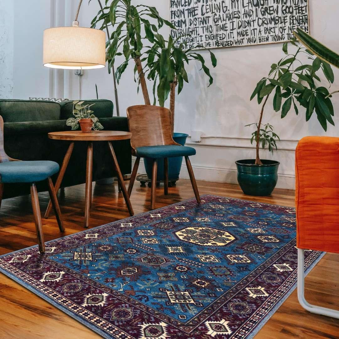 Machine Washable Blue Area Rug, Navy/Light Blue/Cream/Red/Indigo - SAP-P1114-BLU-2X3-3.1.1 - Arconiz