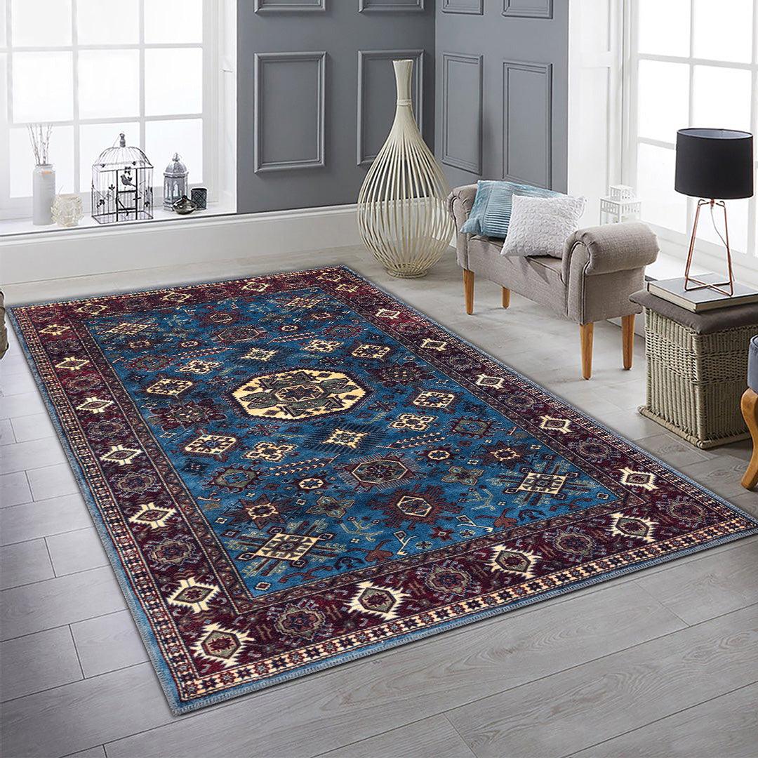 Machine Washable Blue Area Rug, Navy/Light Blue/Cream/Red/Indigo - SAP-P1114-BLU-2X3-3.1.1 - Arconiz