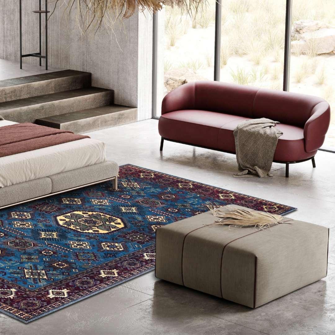 Machine Washable Blue Area Rug, Navy/Light Blue/Cream/Red/Indigo - SAP-P1114-BLU-2X3-3.1.1 - Arconiz