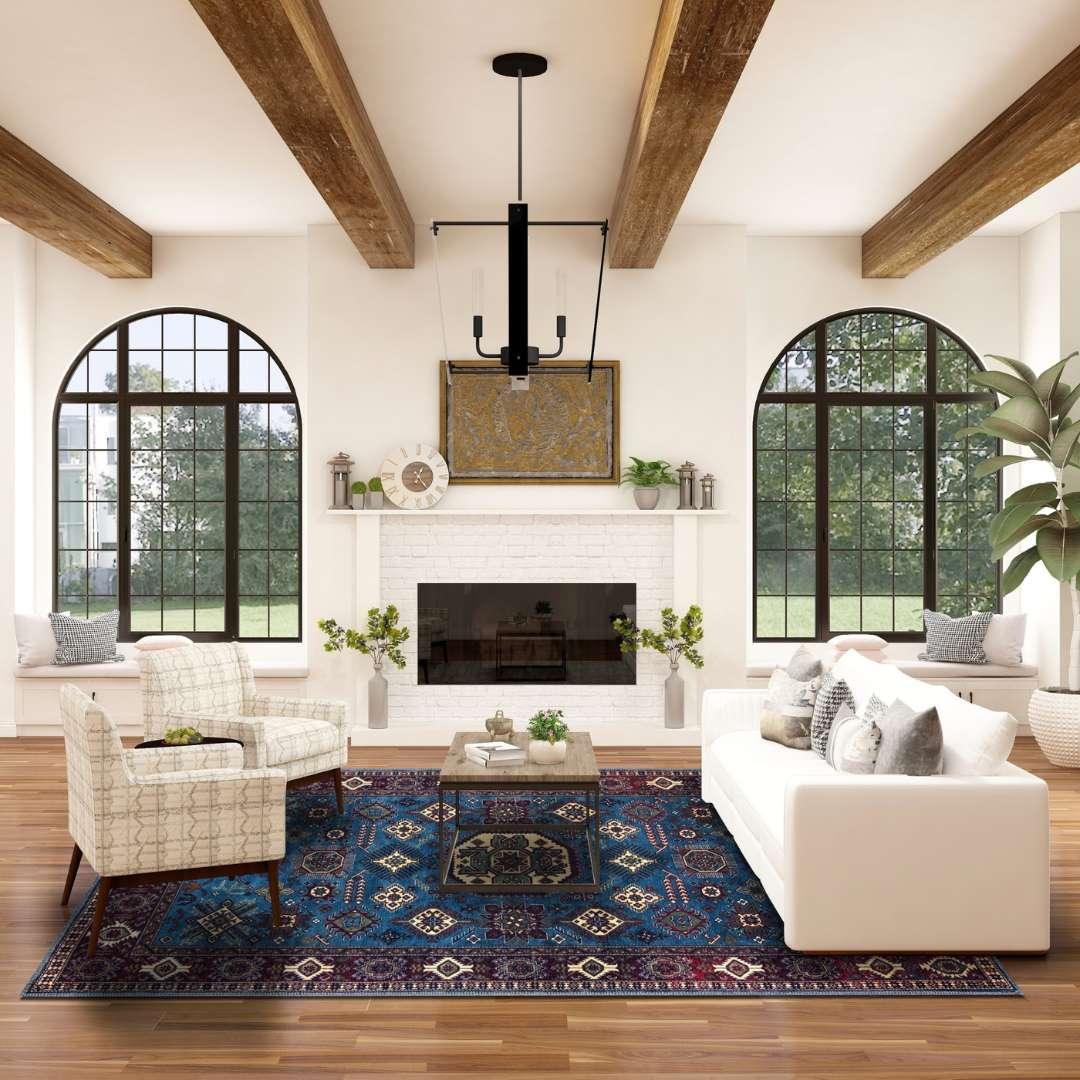 Machine Washable Blue Area Rug, Navy/Light Blue/Cream/Red/Indigo - SAP-P1114-BLU-2X3-3.1.1 - Arconiz