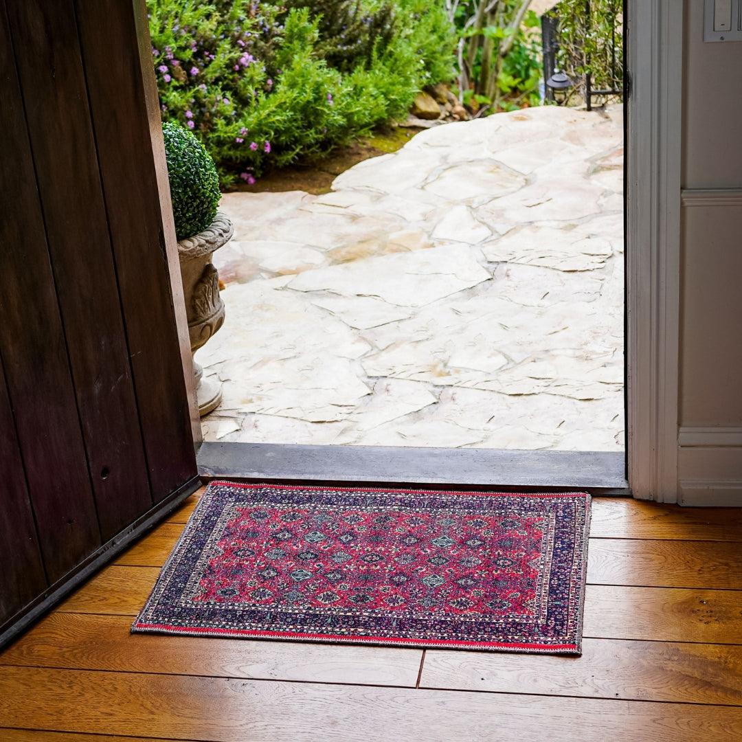 Machine Washable Area Rug, Recycled Material, Red & Blue - SAP-P1124-BUR-2X3-2.6.1 - Arconiz