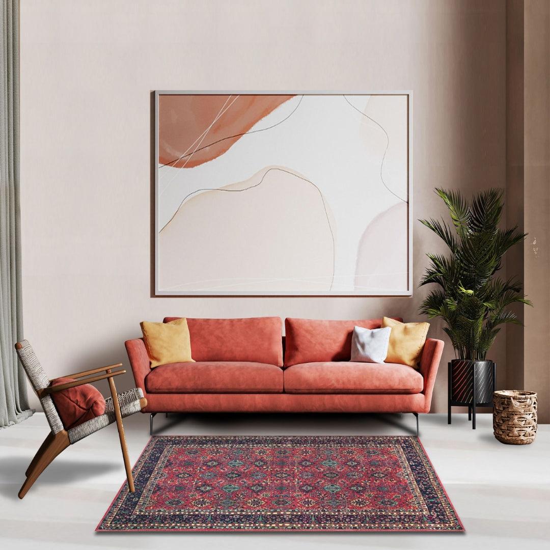 Machine Washable Area Rug, Recycled Material, Red & Blue - SAP-P1124-BUR-2X3-2.6.1 - Arconiz