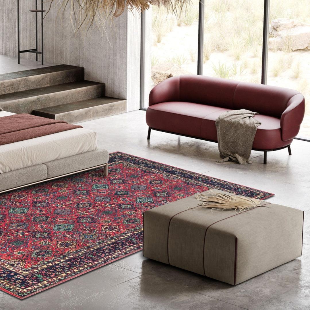 Machine Washable Area Rug, Recycled Material, Red & Blue - SAP-P1124-BUR-2X3-2.6.1 - Arconiz