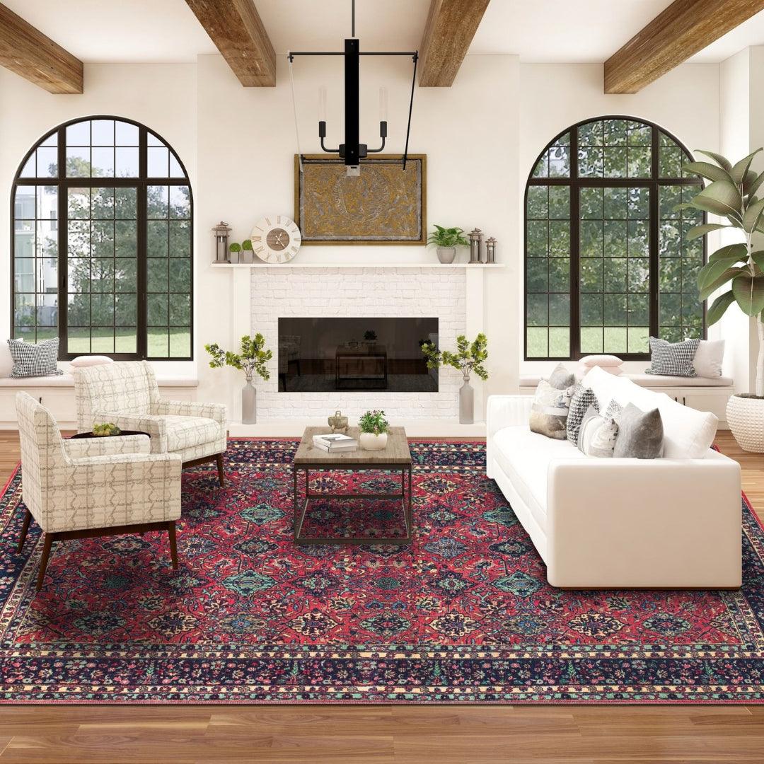 Machine Washable Area Rug, Recycled Material, Red & Blue - SAP-P1124-BUR-2X3-2.6.1 - Arconiz