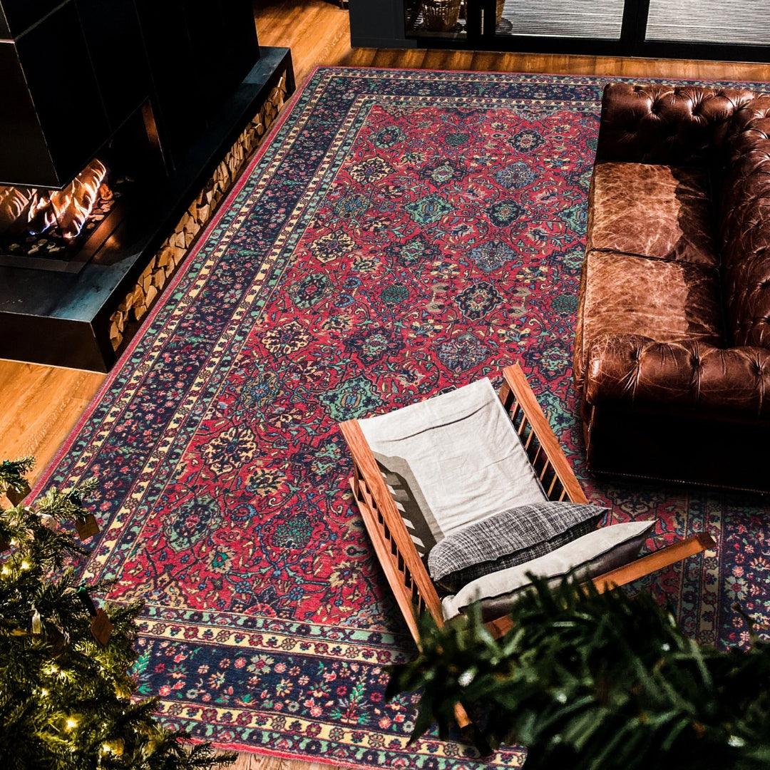 Machine Washable Area Rug, Recycled Material, Red & Blue - SAP-P1124-BUR-2X3-2.6.1 - Arconiz