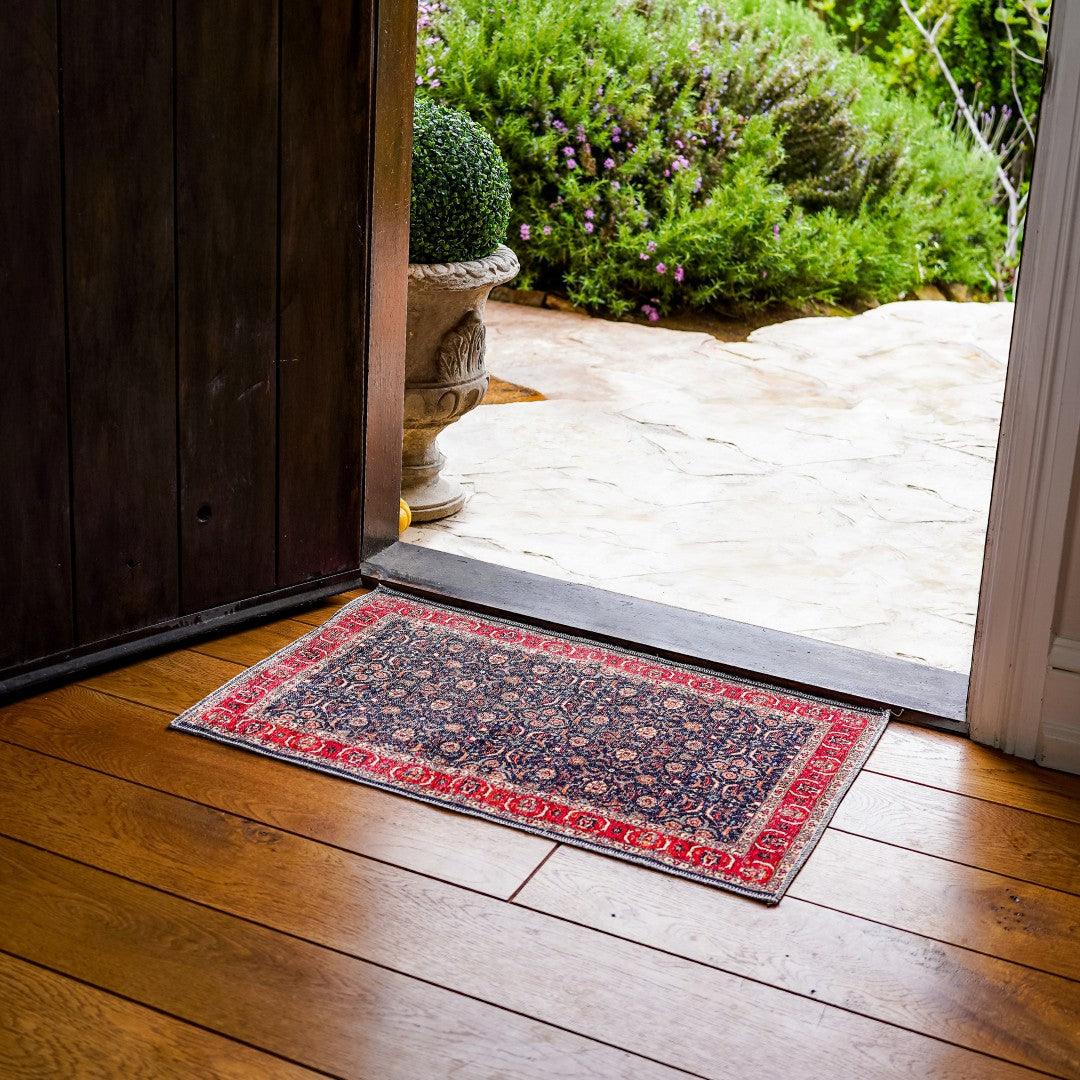 Machine Washable Area Rug - Blue & Red Decorative Border - SAP-P1138-MUL-8X10-4.1.1 - Arconiz