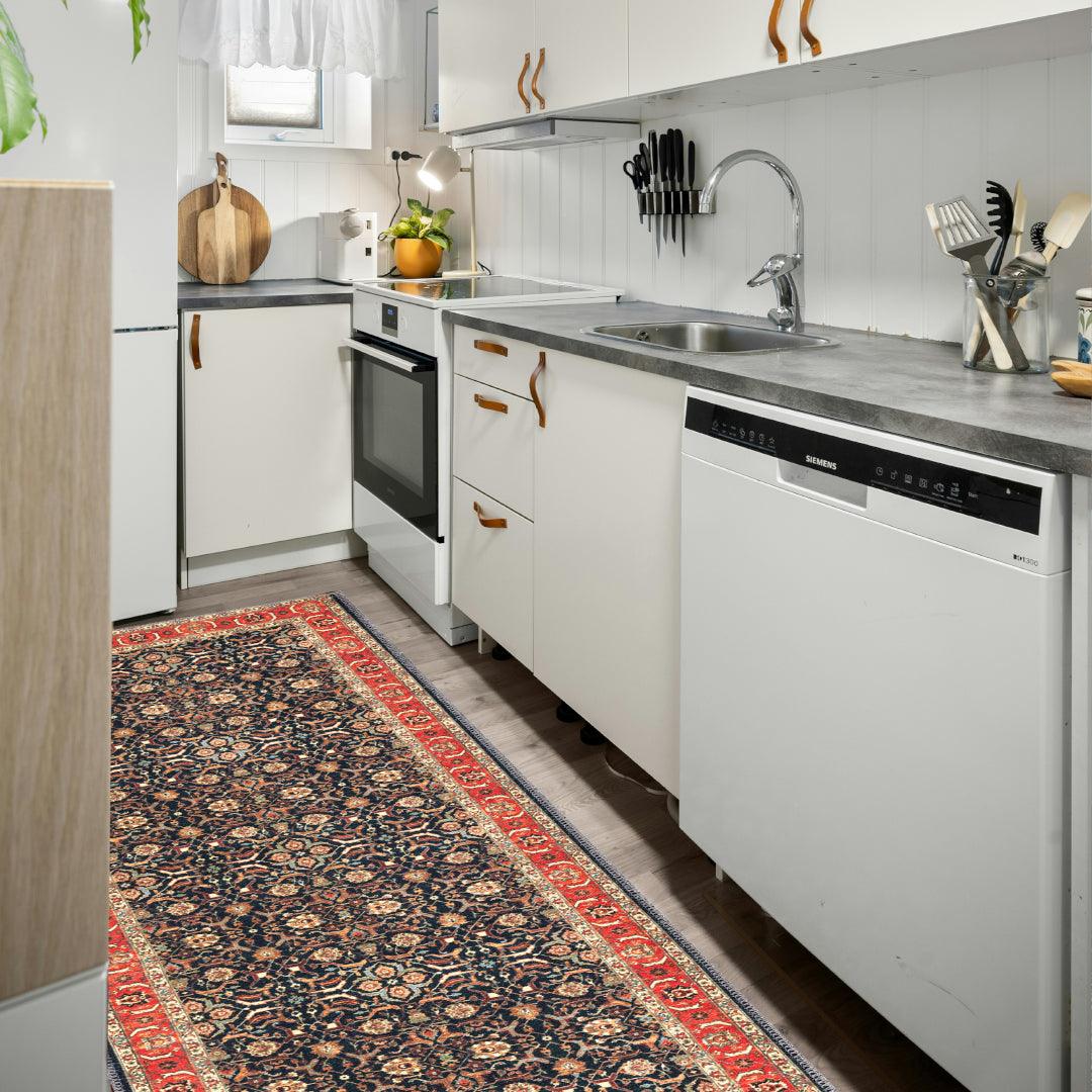 Machine Washable Area Rug - Blue & Red Decorative Border - SAP-P1138-MUL-8X10-4.1.1 - Arconiz