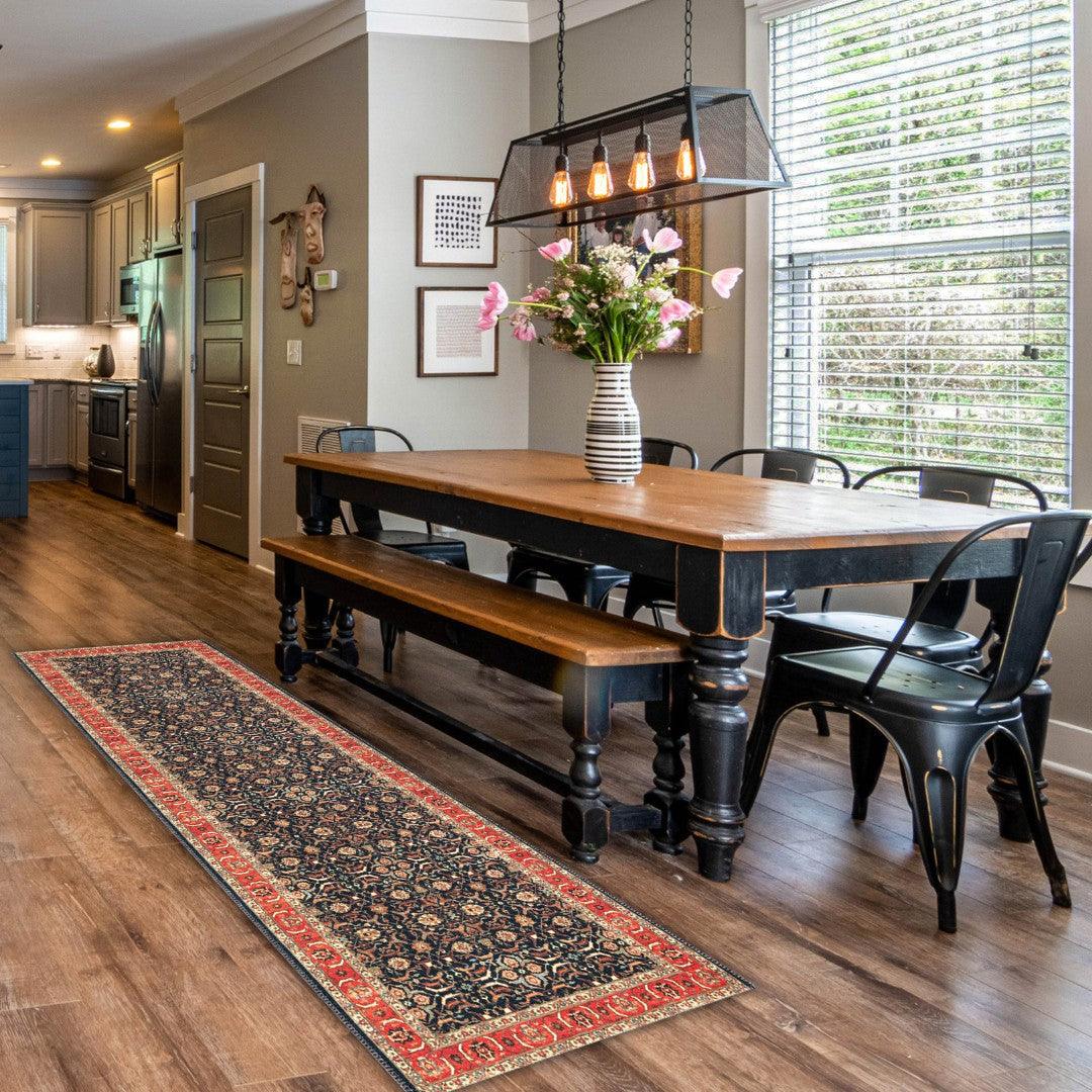 Machine Washable Area Rug - Blue & Red Decorative Border - SAP-P1138-MUL-8X10-4.1.1 - Arconiz