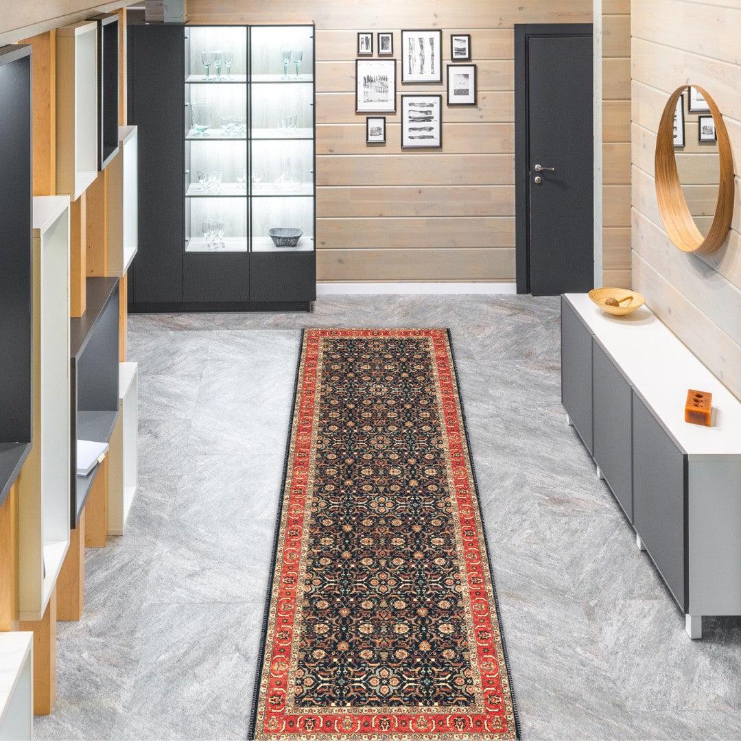 Machine Washable Area Rug - Blue & Red Decorative Border - SAP-P1138-MUL-8X10-4.1.1 - Arconiz