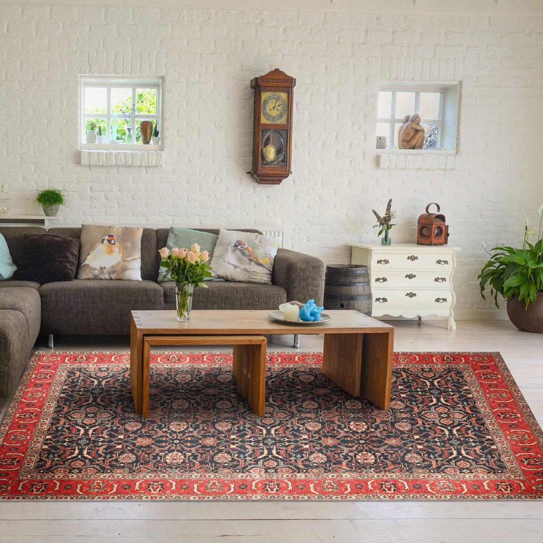 Machine Washable Area Rug - Blue & Red Decorative Border - SAP-P1138-MUL-8X10-4.1.1 - Arconiz