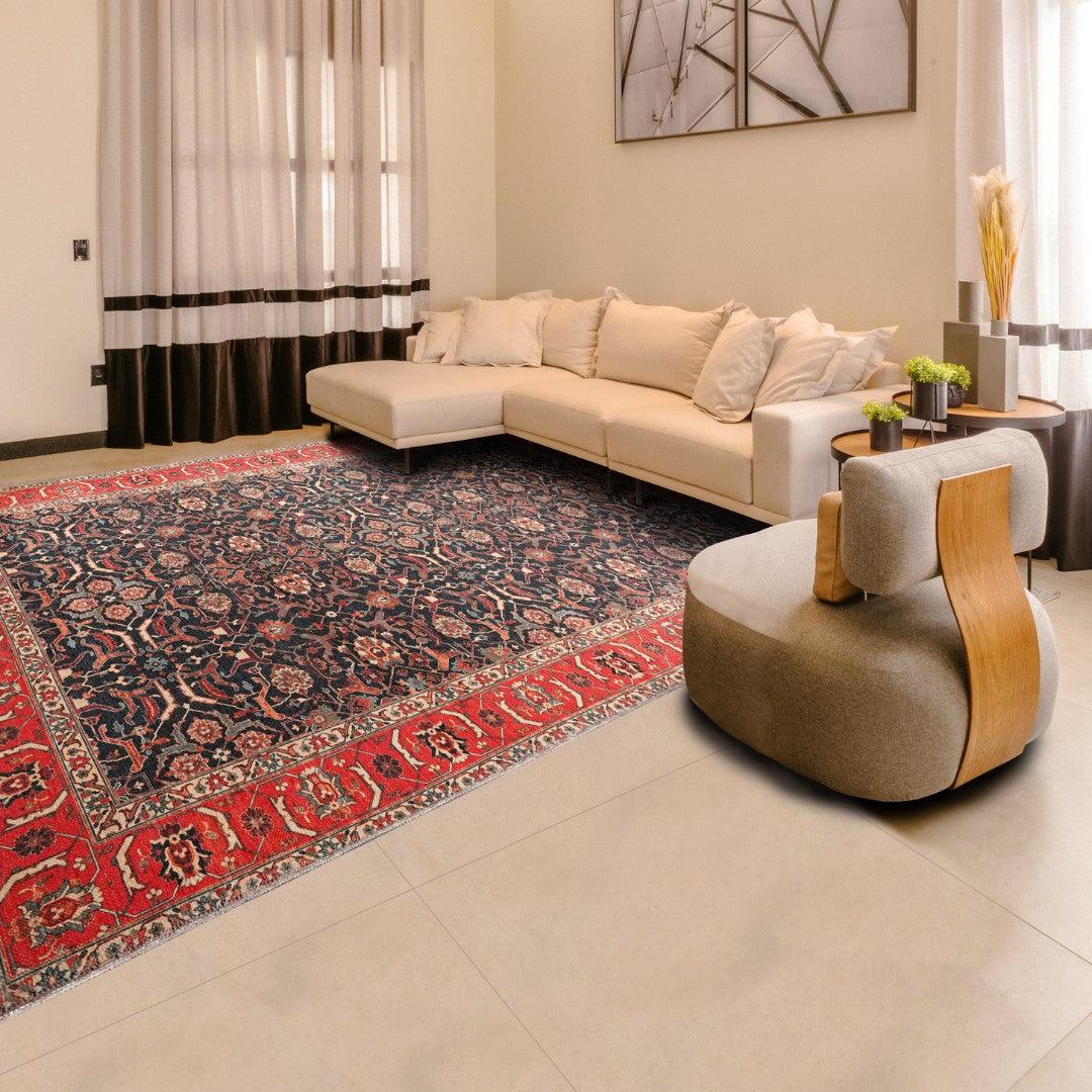 Machine Washable Area Rug - Blue & Red Decorative Border - SAP-P1138-MUL-8X10-4.1.1 - Arconiz