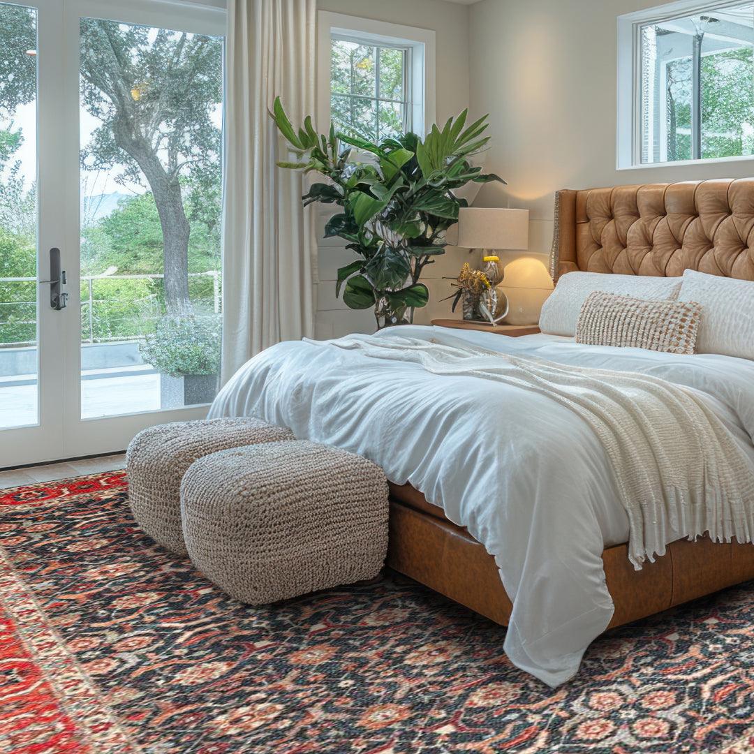 Machine Washable Area Rug - Blue & Red Decorative Border - SAP-P1138-MUL-8X10-4.1.1 - Arconiz