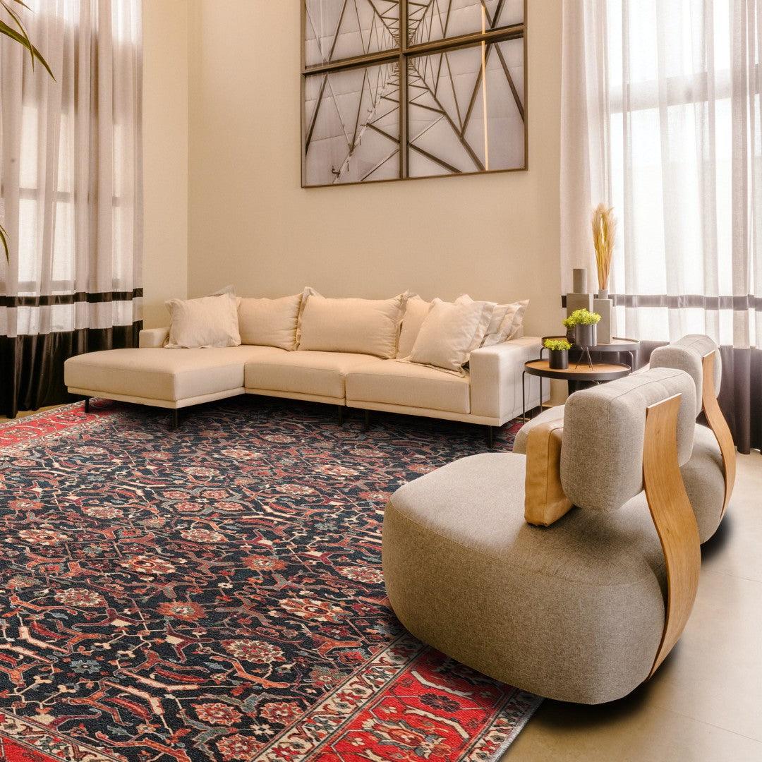 Machine Washable Area Rug - Blue & Red Decorative Border - SAP-P1138-MUL-8X10-4.1.1 - Arconiz