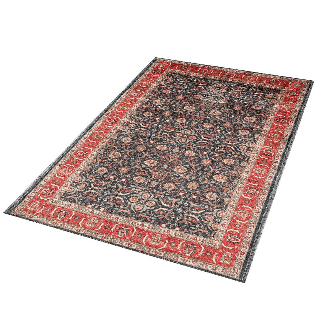Machine Washable Area Rug - Blue & Red Decorative Border - SAP-P1138-MUL-8X10-4.1.1 - Arconiz