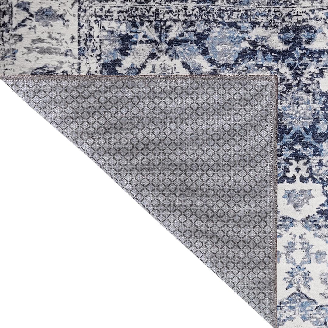 Machine Washable Area Rug, Blue & White, Recycled Material - SAP-HK9P1143-BLU-5X7-2.1.1 - Arconiz