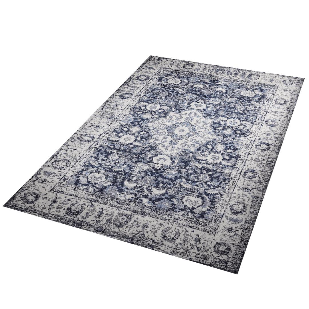 Machine Washable Area Rug, Blue & White, Recycled Material - SAP-HK9P1143-BLU-5X7-2.1.1 - Arconiz