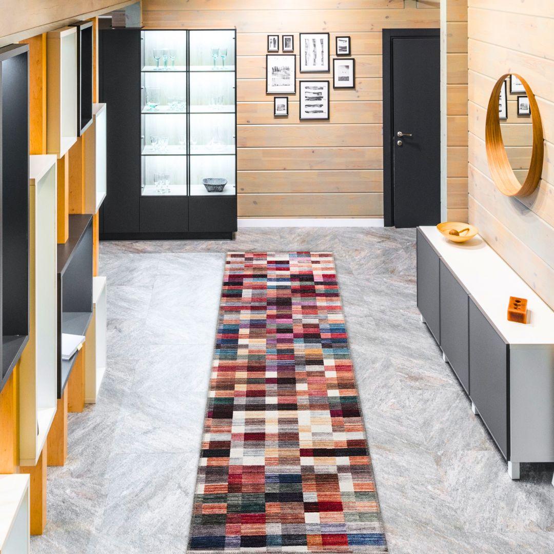 Checkered | Multicolor Geometric Area Rug - Machine Washable & Eco-Friendly - SAP-P1010-MUL-2X6-4.1.1 - Arconiz