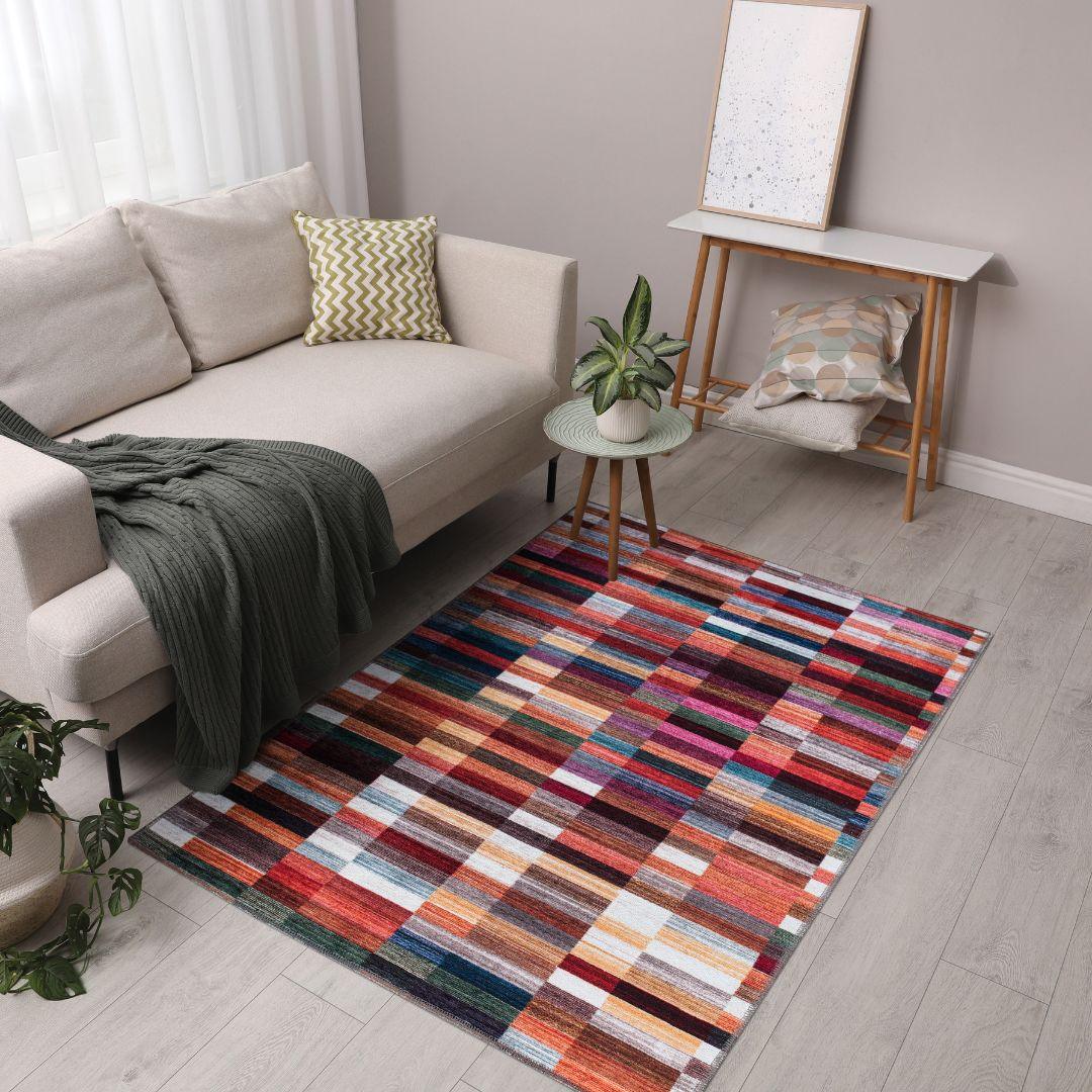Checkered | Multicolor Geometric Area Rug - Machine Washable & Eco-Friendly - SAP-P1010-MUL-2X6-4.1.1 - Arconiz