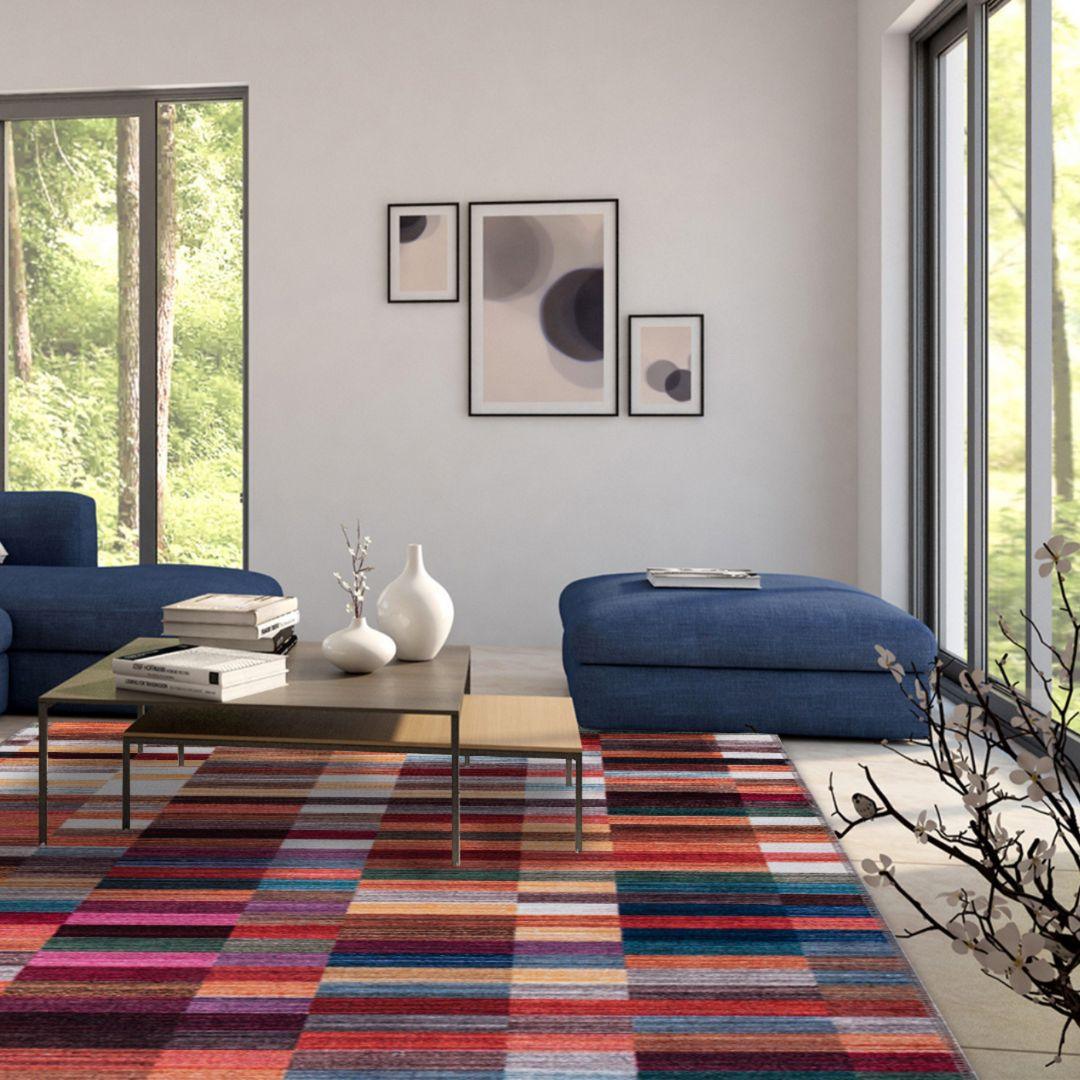 Checkered | Multicolor Geometric Area Rug - Machine Washable & Eco-Friendly - SAP-P1010-MUL-2X6-4.1.1 - Arconiz
