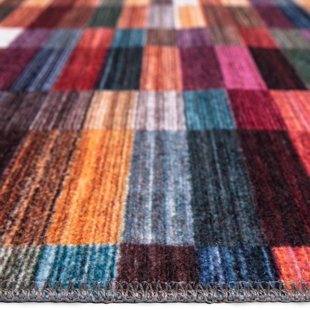 Checkered | Multicolor Geometric Area Rug - Machine Washable & Eco-Friendly - SAP-P1010-MUL-2X6-4.1.1 - Arconiz