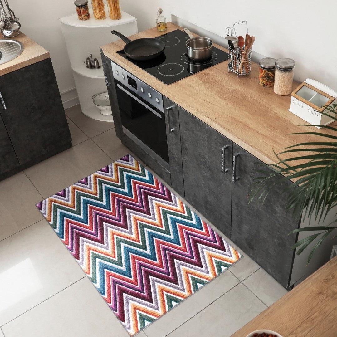Chevron | Machine Washable Multicolor Rug - Recycled Material, Kid & Pet Friendly - SAP-6NP1011-MUL-3X5-2.1.1 - Arconiz