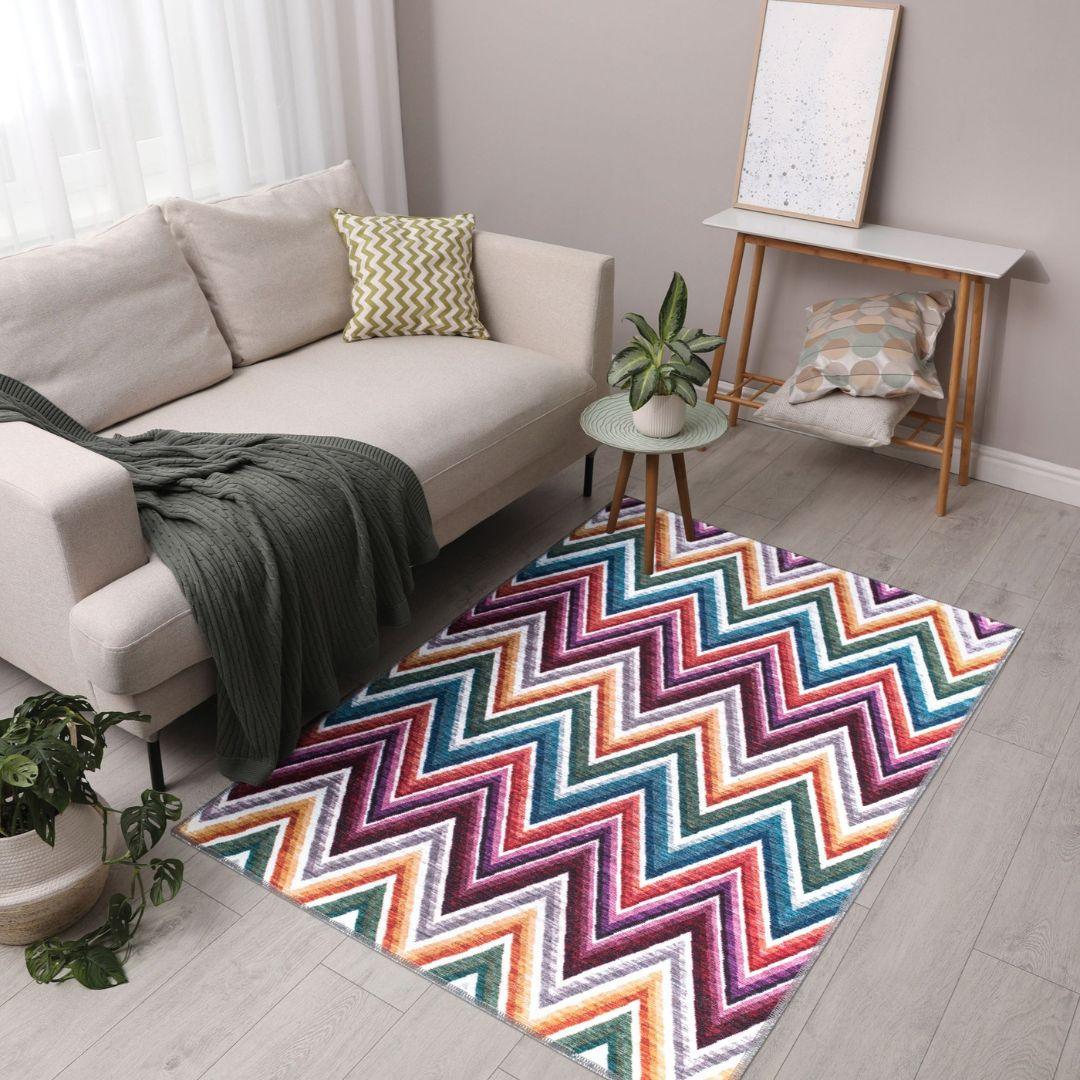Chevron | Machine Washable Multicolor Rug - Recycled Material, Kid & Pet Friendly - SAP-6NP1011-MUL-3X5-2.1.1 - Arconiz