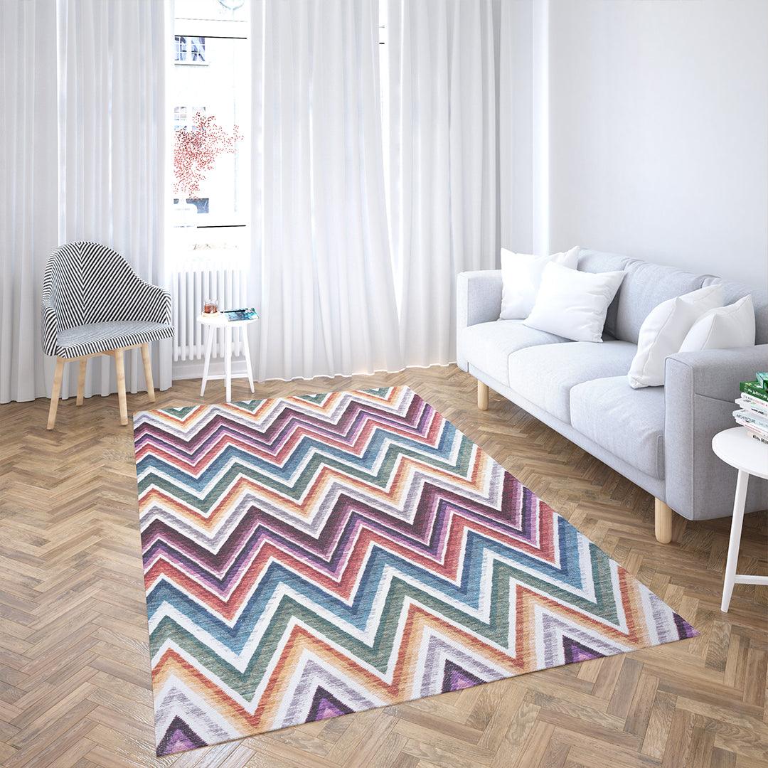 Chevron | Machine Washable Multicolor Rug - Recycled Material, Kid & Pet Friendly - SAP-6NP1011-MUL-3X5-2.1.1 - Arconiz