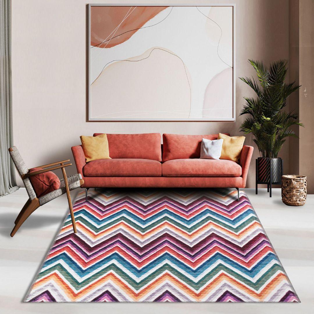 Chevron | Machine Washable Multicolor Rug - Recycled Material, Kid & Pet Friendly - SAP-6NP1011-MUL-3X5-2.1.1 - Arconiz