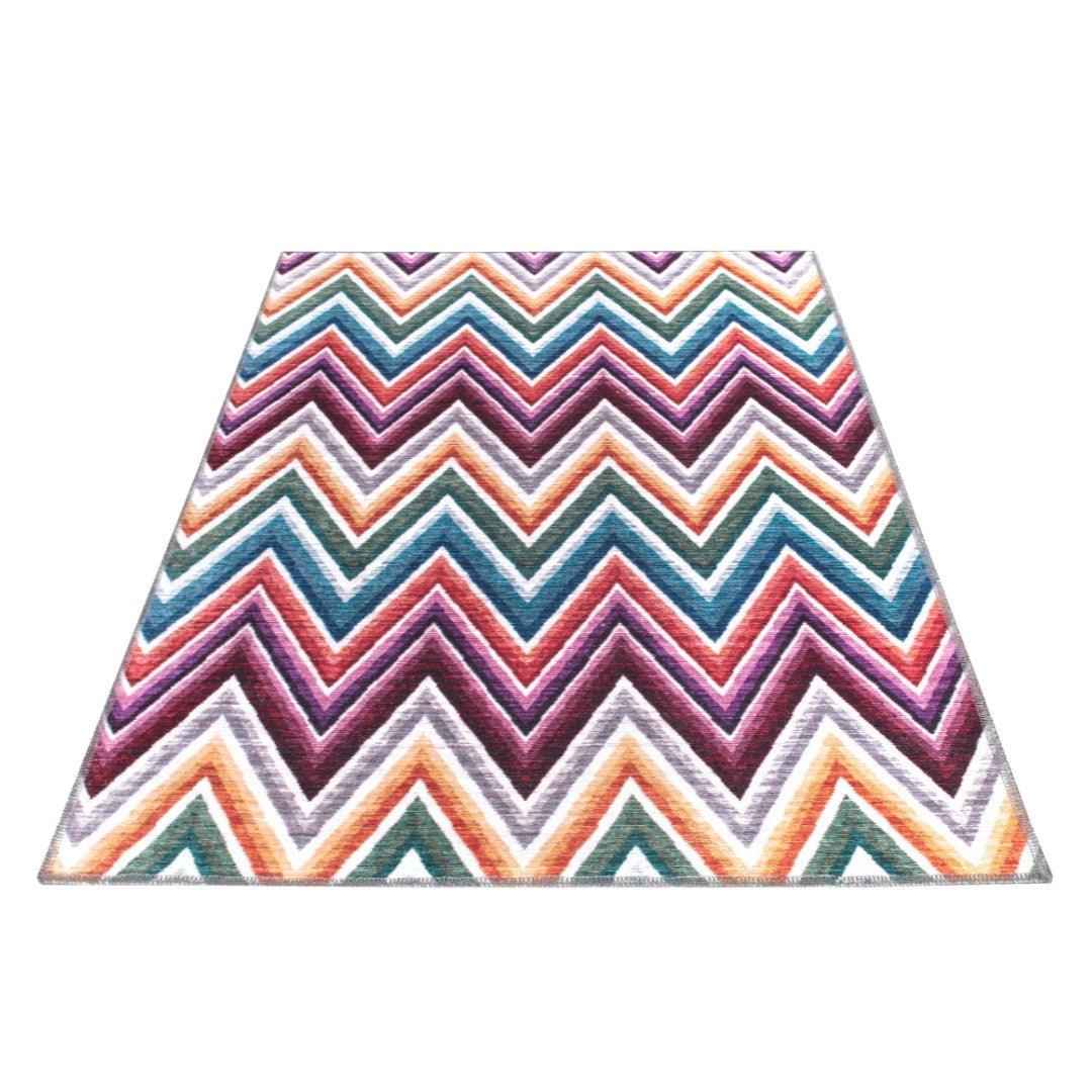 Chevron | Machine Washable Multicolor Rug - Recycled Material, Kid & Pet Friendly - SAP-6NP1011-MUL-3X5-2.1.1 - Arconiz