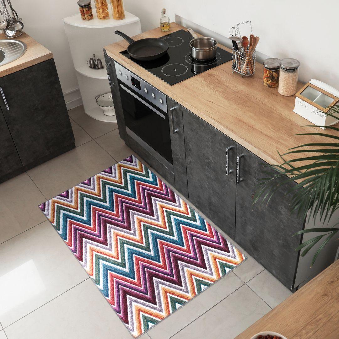 Chevron | Machine Washable Multicolor Rug - Recycled Material, Kid & Pet Friendly - SAP-6NP1011-MUL-3X5-2.1.1 - Arconiz