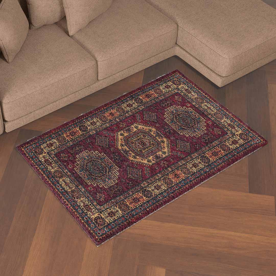 Machine Washable Burgundy Area Rug, Eco-Friendly, Recycled - SAP-P1098-BUR-2X3-4.1.1 - Arconiz