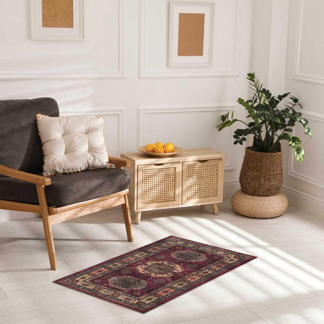 Machine Washable Burgundy Area Rug, Eco-Friendly, Recycled - SAP-P1098-BUR-2X3-4.1.1 - Arconiz