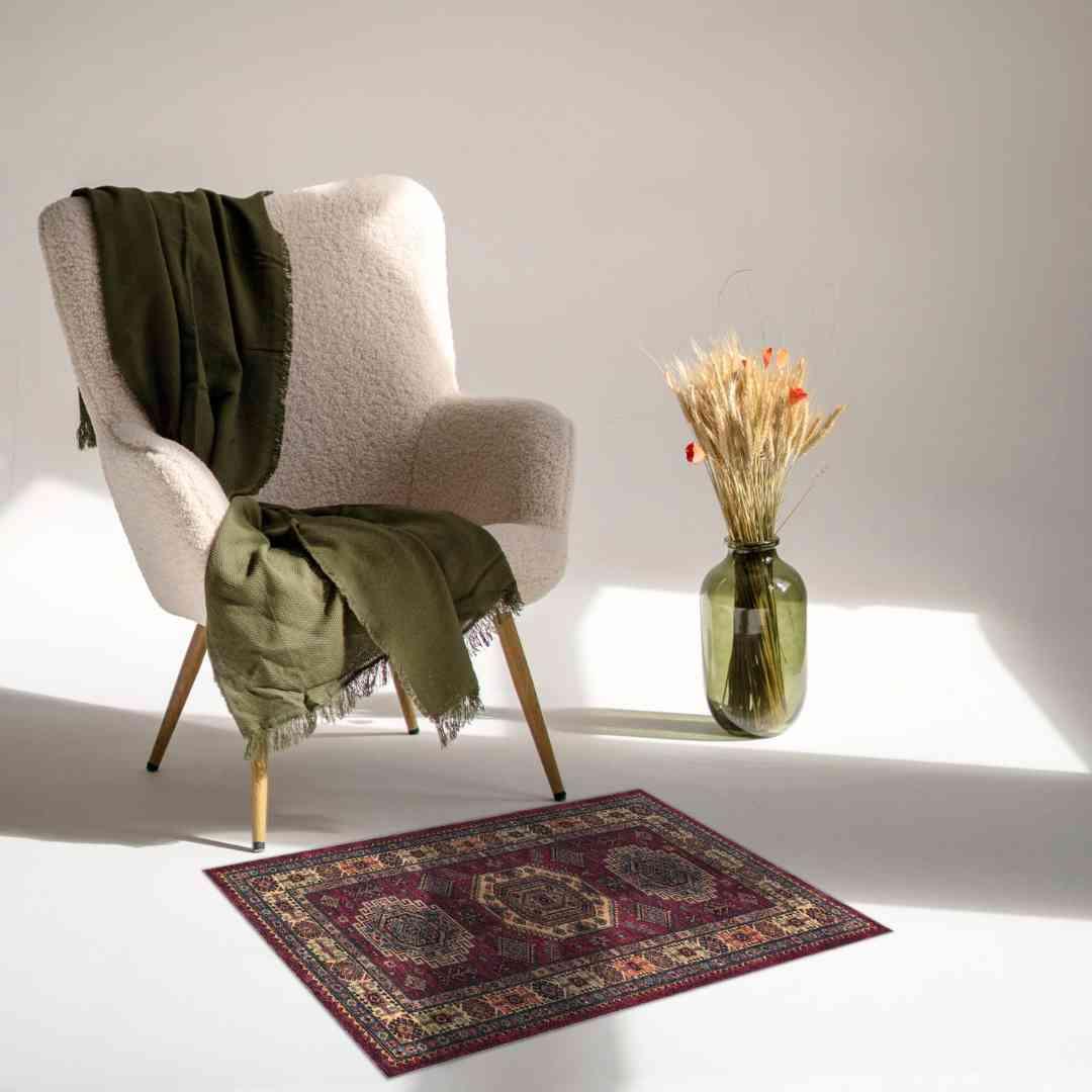 Machine Washable Burgundy Area Rug, Eco-Friendly, Recycled - SAP-P1098-BUR-2X3-4.1.1 - Arconiz