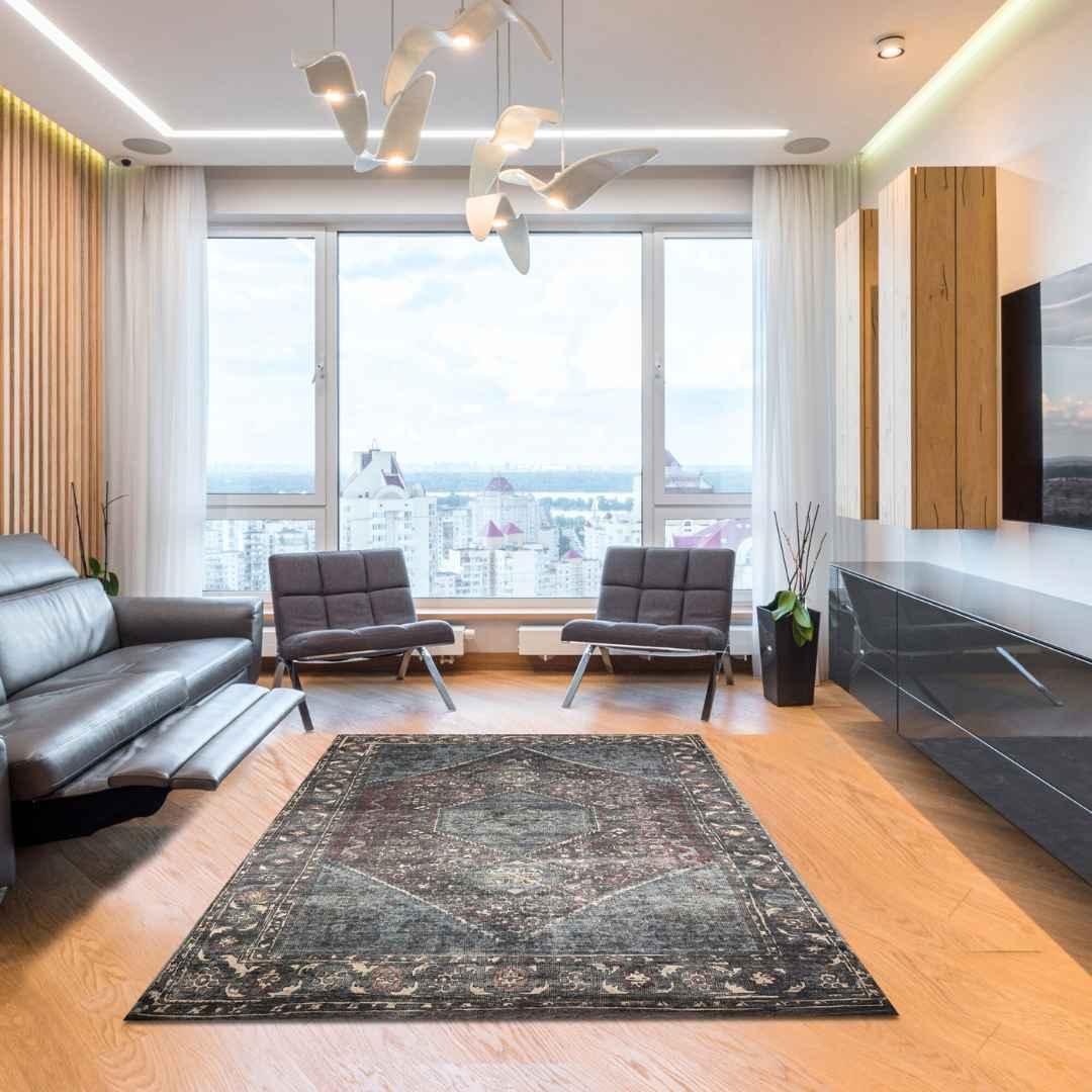 Machine Washable Area Rug, Charcoal - Eco-Friendly Recycled Material - SAP-P1103-MUL-2X3-4.1.1 - Arconiz