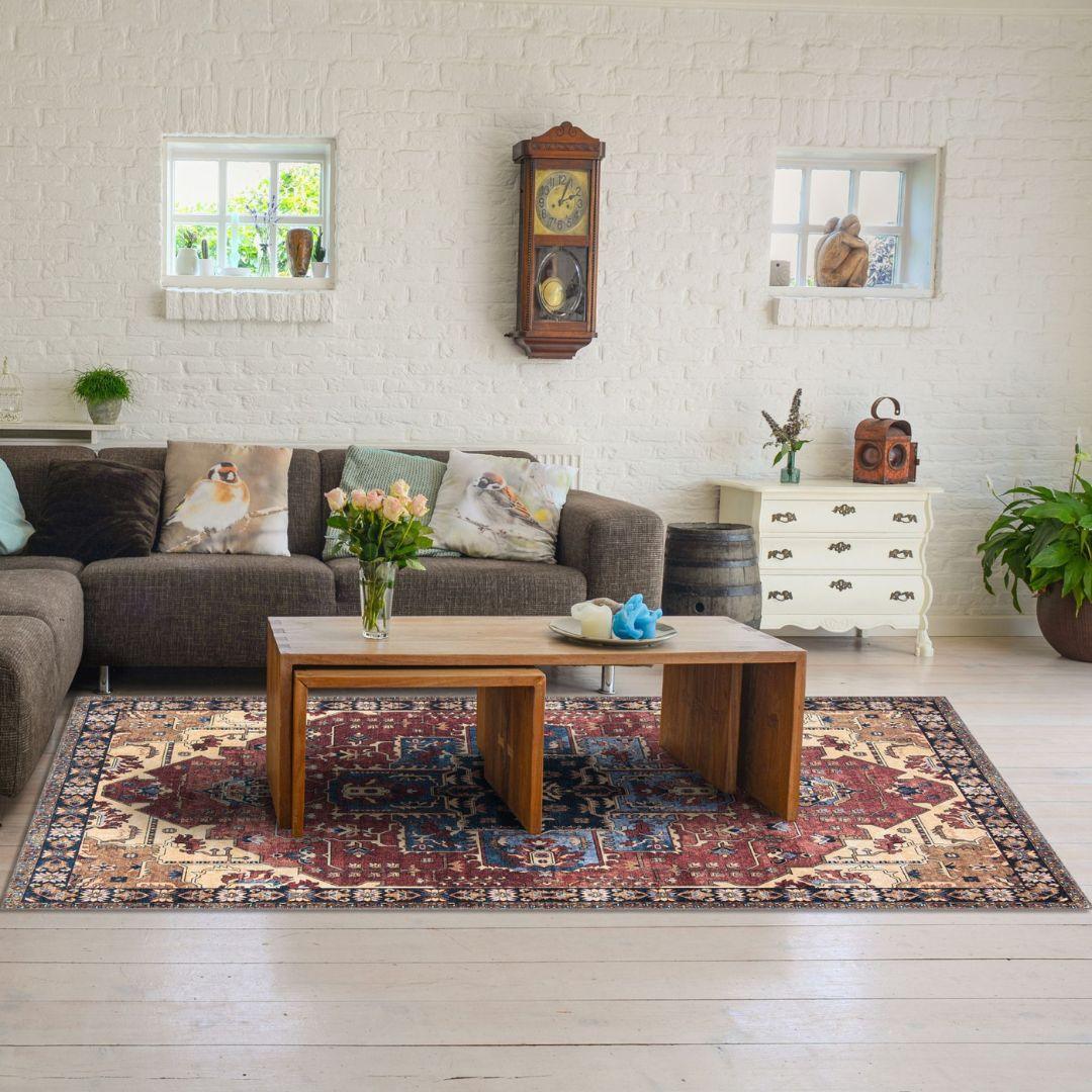 Machine Washable Burgundy Area Rug, Eco-friendly - SAP-P1128-MUL-2X3-5.1.1 - Arconiz