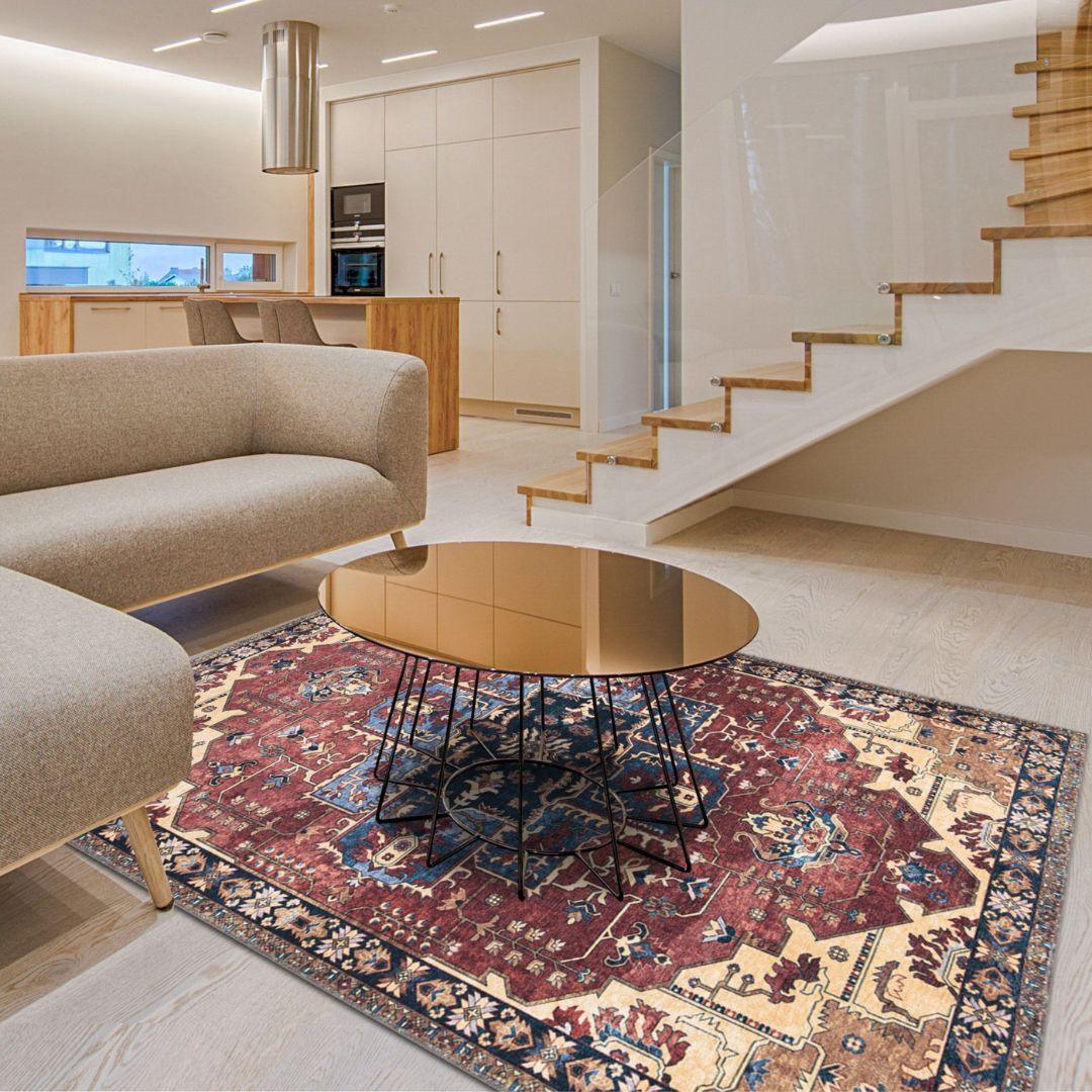 Machine Washable Burgundy Area Rug, Eco-friendly - SAP-P1128-MUL-2X3-5.1.1 - Arconiz