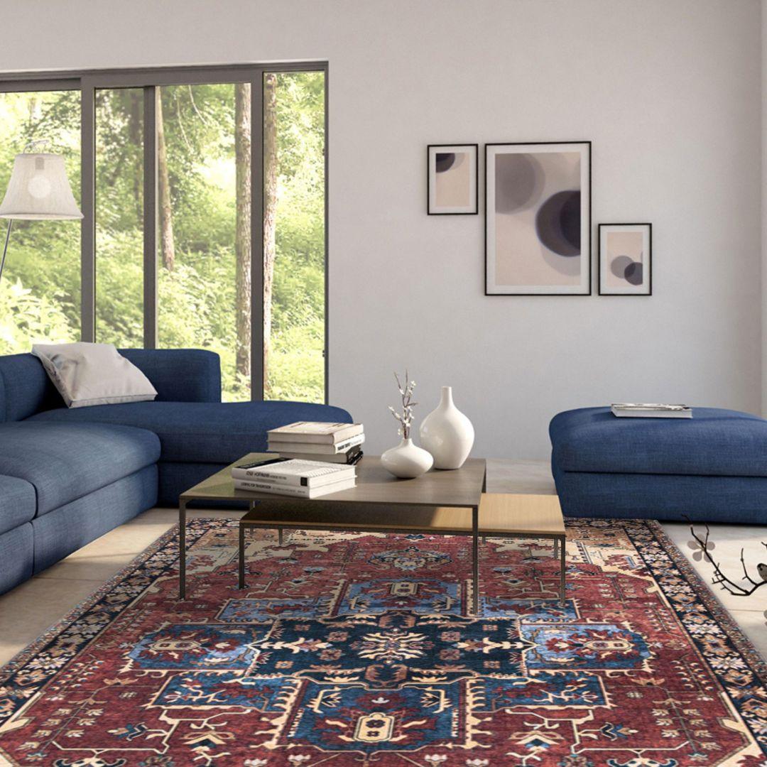 Machine Washable Burgundy Area Rug, Eco-friendly - SAP-P1128-MUL-2X3-5.1.1 - Arconiz