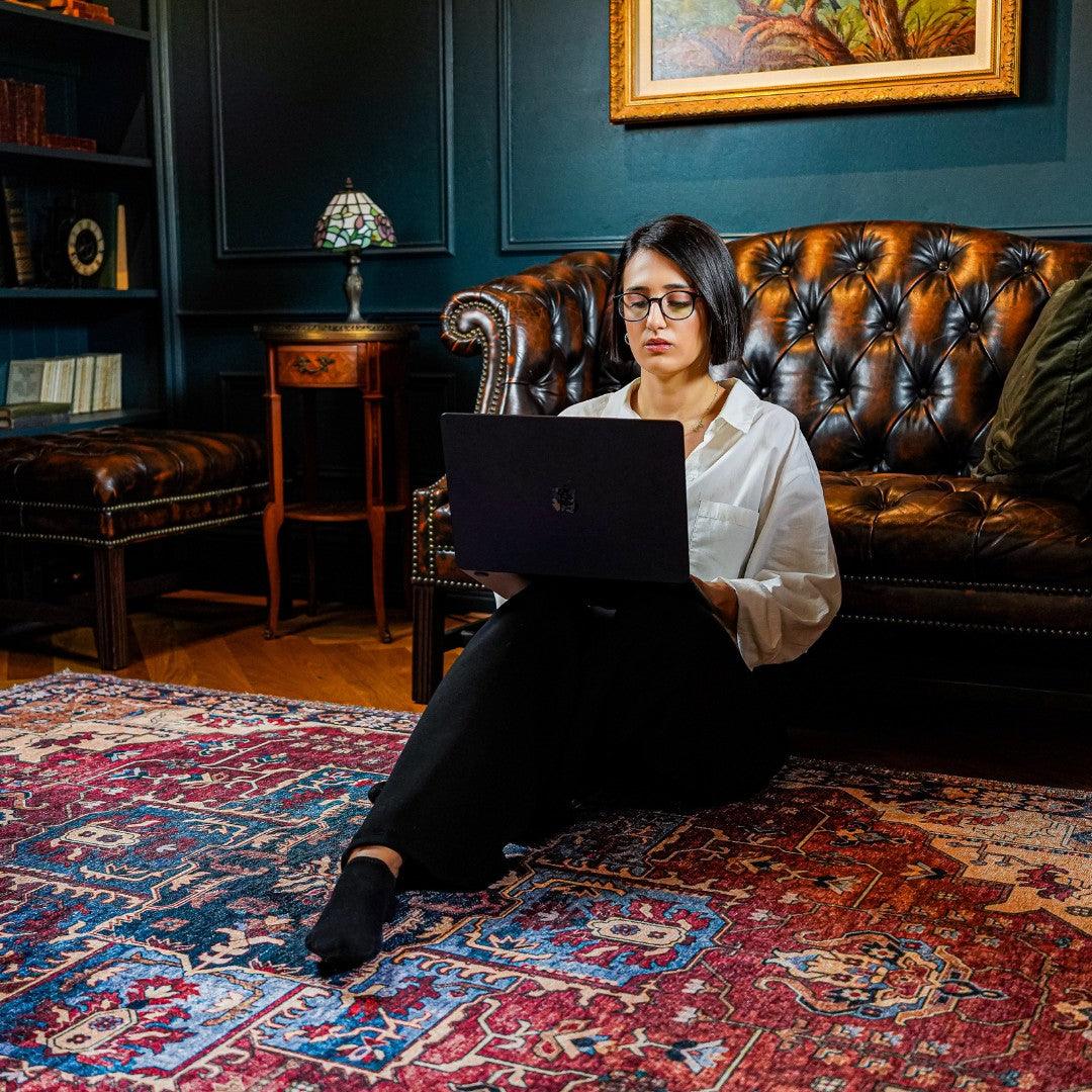 Machine Washable Burgundy Area Rug, Eco-friendly - SAP-P1128-MUL-2X3-5.1.1 - Arconiz