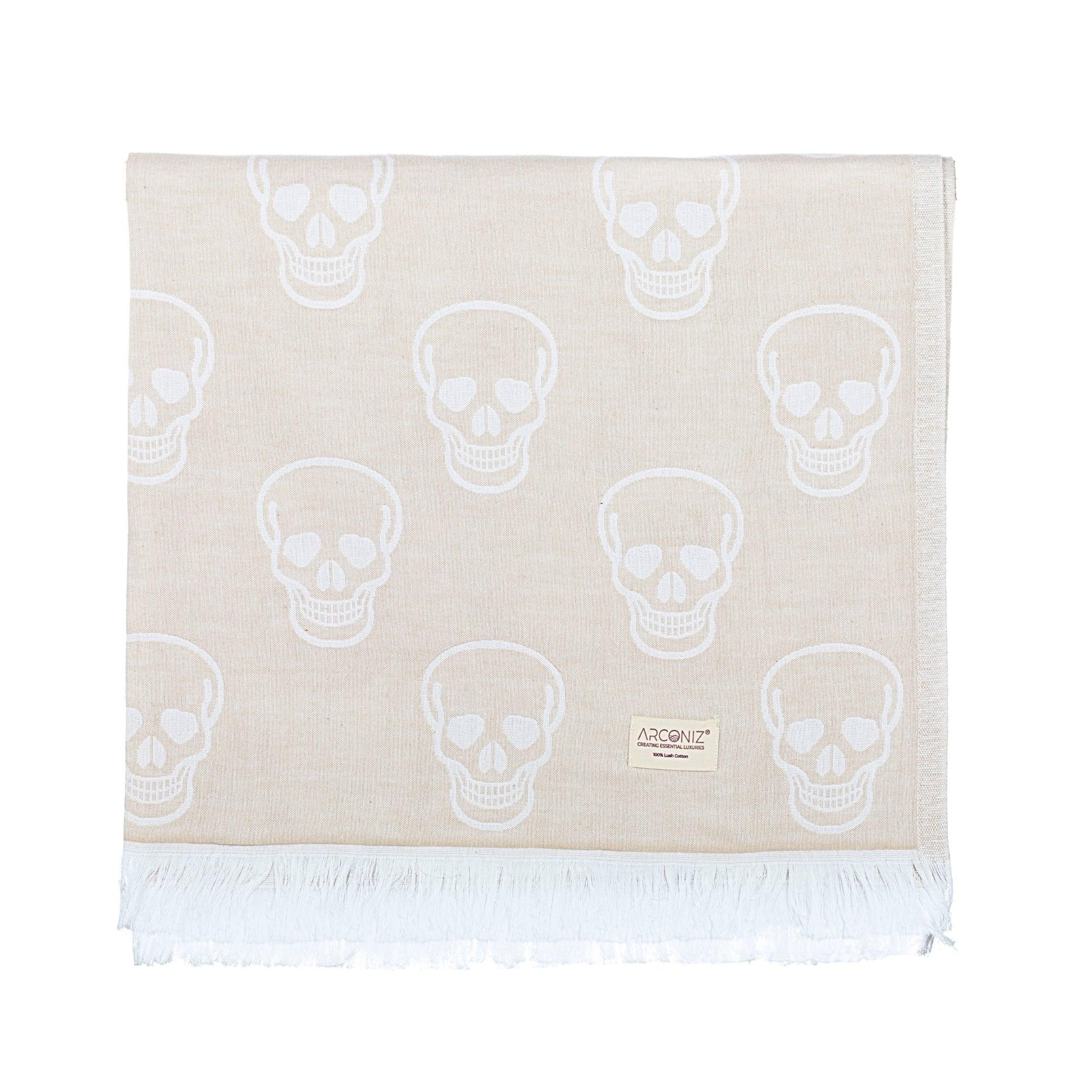Luxurious Turkish Cotton Beach Towel - Skull Design Beige - YO-H092-VKMG - Arconiz