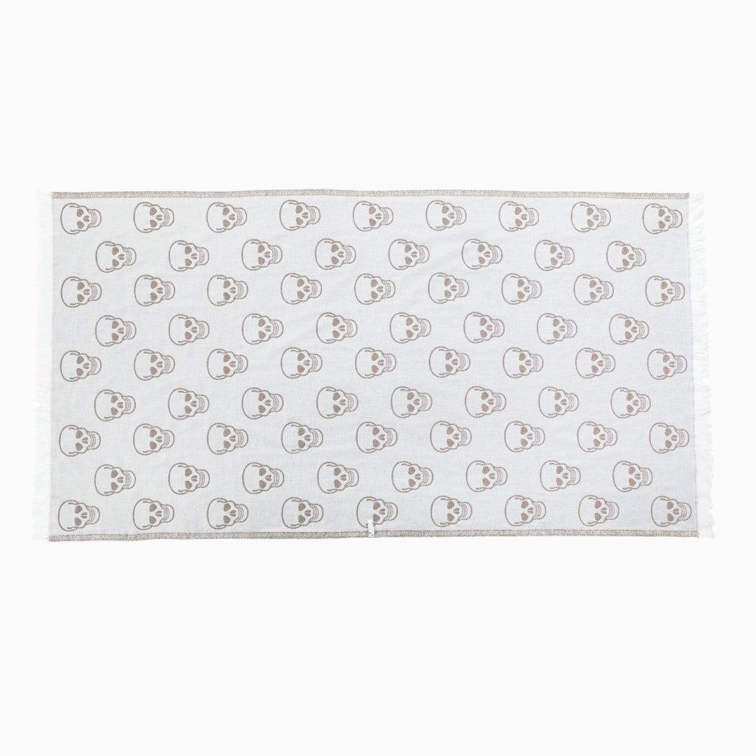 Luxurious Turkish Cotton Beach Towel - Skull Design Beige - YO-H092-VKMG - Arconiz
