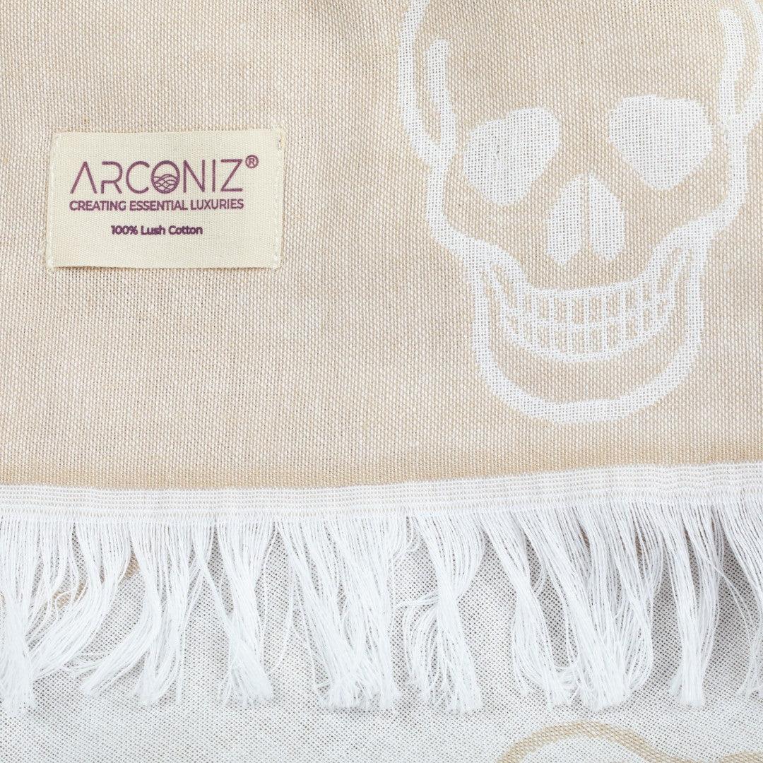 Luxurious Turkish Cotton Beach Towel - Skull Design Beige - YO-H092-VKMG - Arconiz
