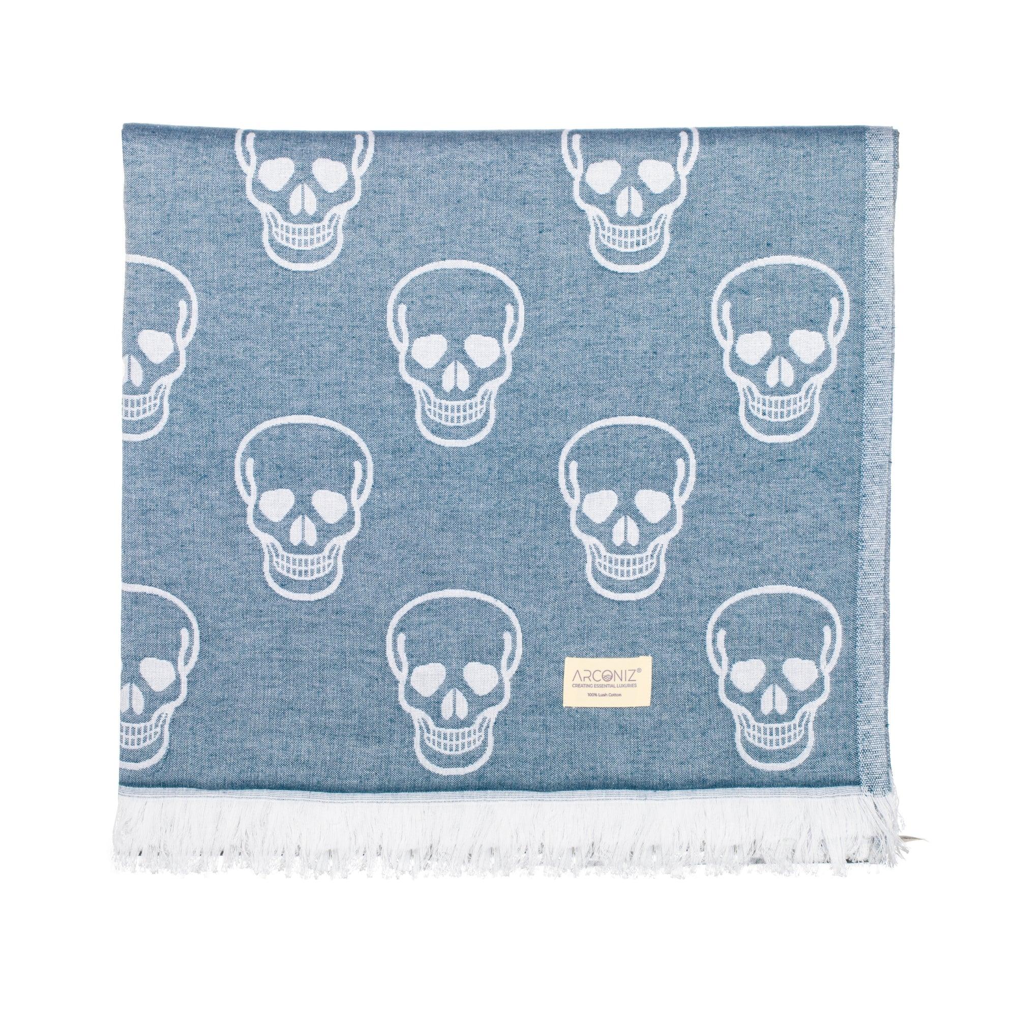 Luxurious Turkish Cotton Beach Towel - Skull Design Blue - E5-HLIN-9008 - Arconiz