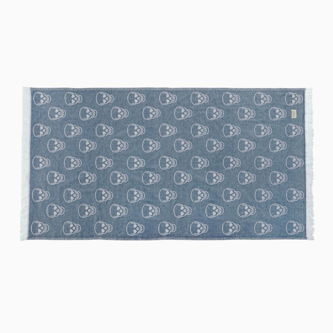 Luxurious Turkish Cotton Beach Towel - Skull Design Blue - E5-HLIN-9008 - Arconiz