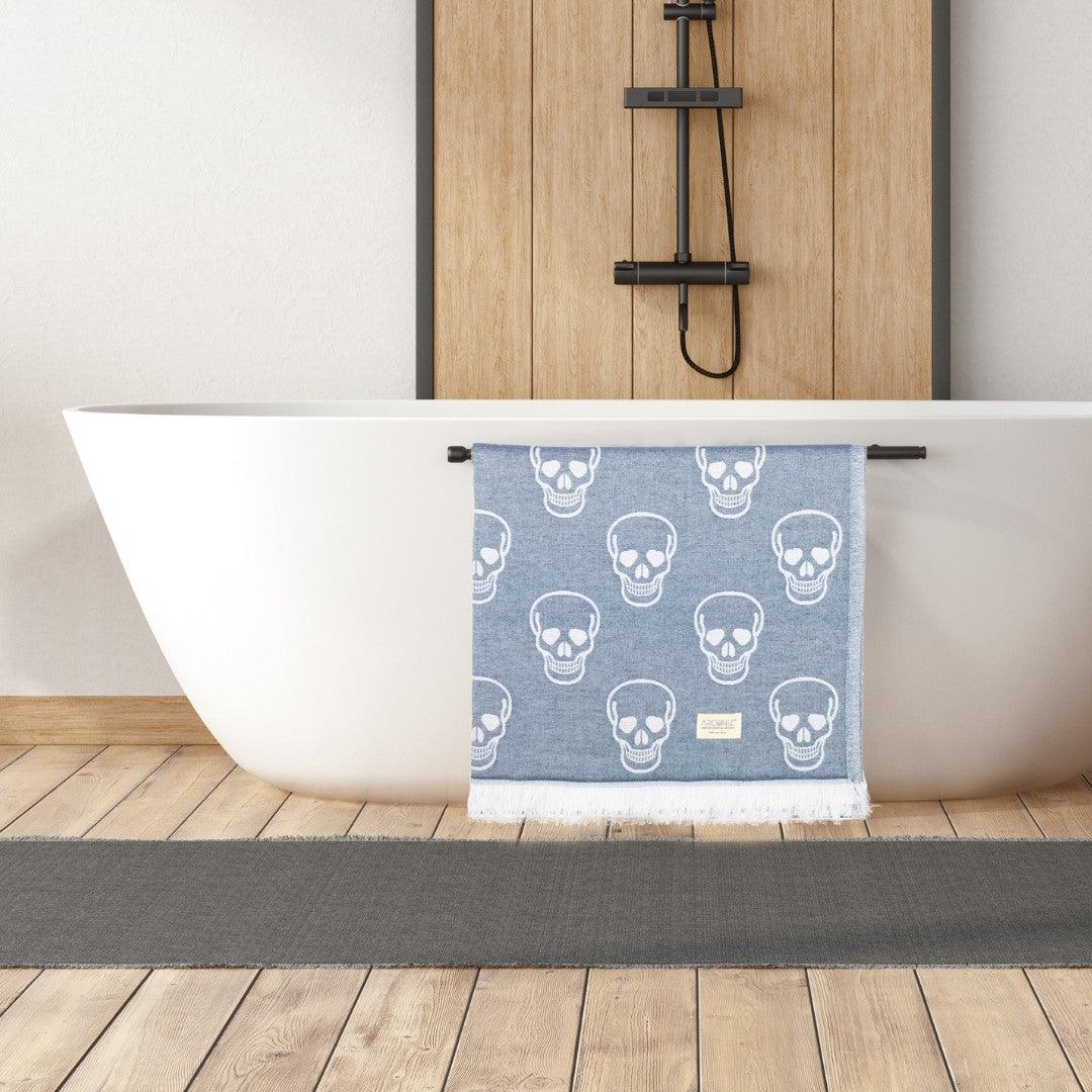 Luxurious Turkish Cotton Beach Towel - Skull Design Blue - E5-HLIN-9008 - Arconiz