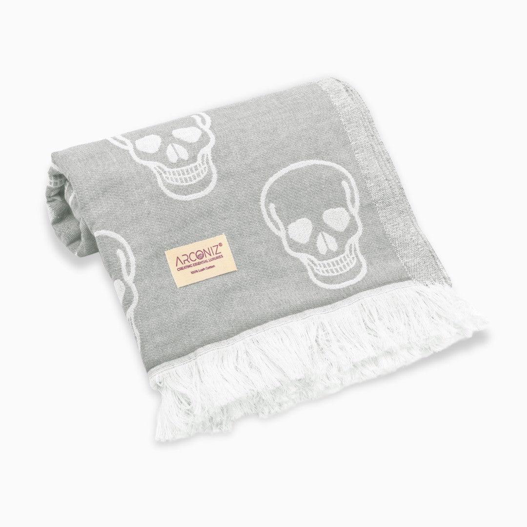 Luxurious Turkish Cotton Beach Towel - Skull Design Grey - I7-C57I-XH6B - Arconiz