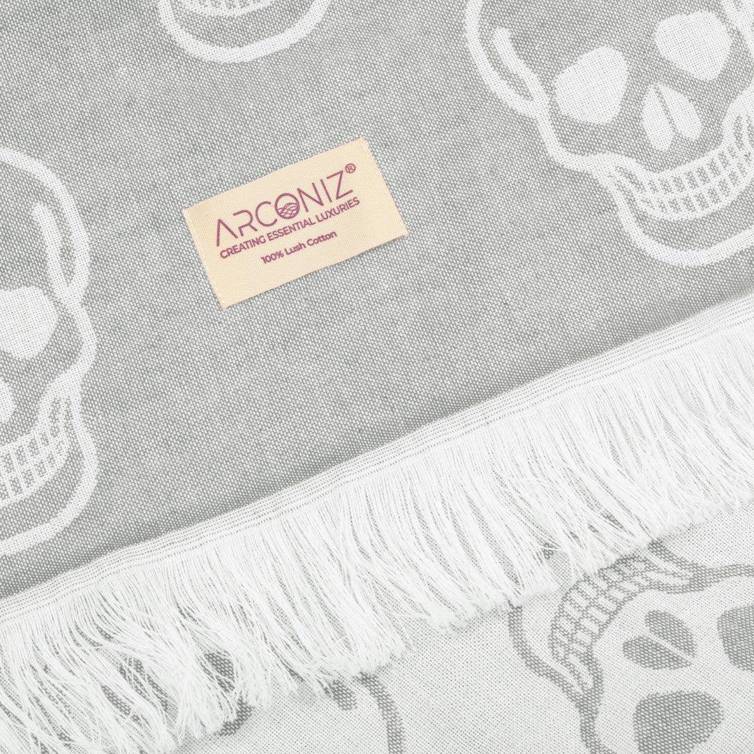 Luxurious Turkish Cotton Beach Towel - Skull Design Grey - I7-C57I-XH6B - Arconiz