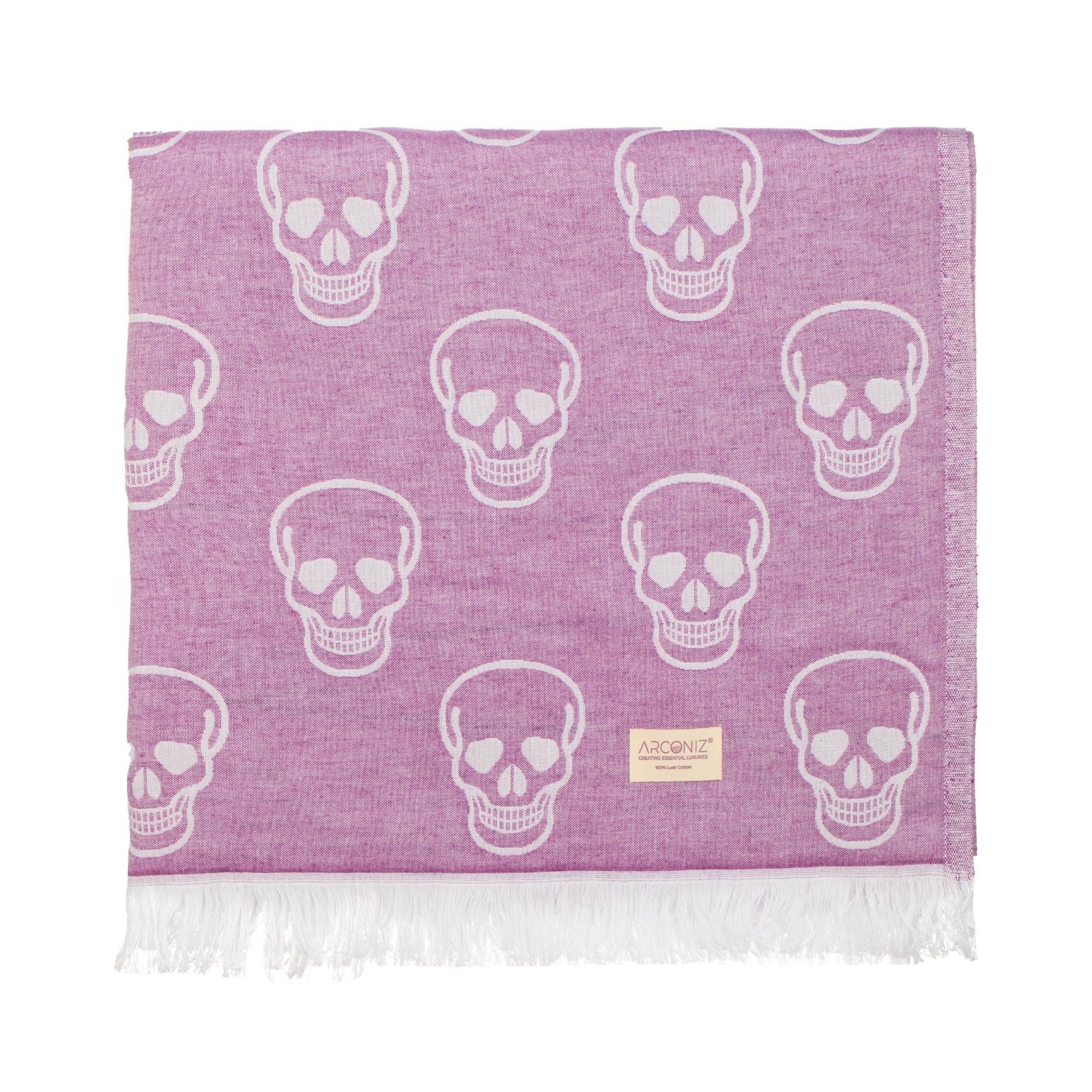 Luxurious Turkish Cotton Beach Towel - Skull Design Lilac - BL-QS7D-COQM - Arconiz