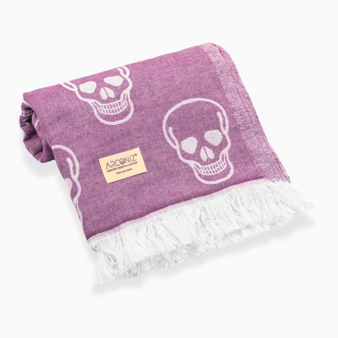Luxurious Turkish Cotton Beach Towel - Skull Design Lilac - BL-QS7D-COQM - Arconiz